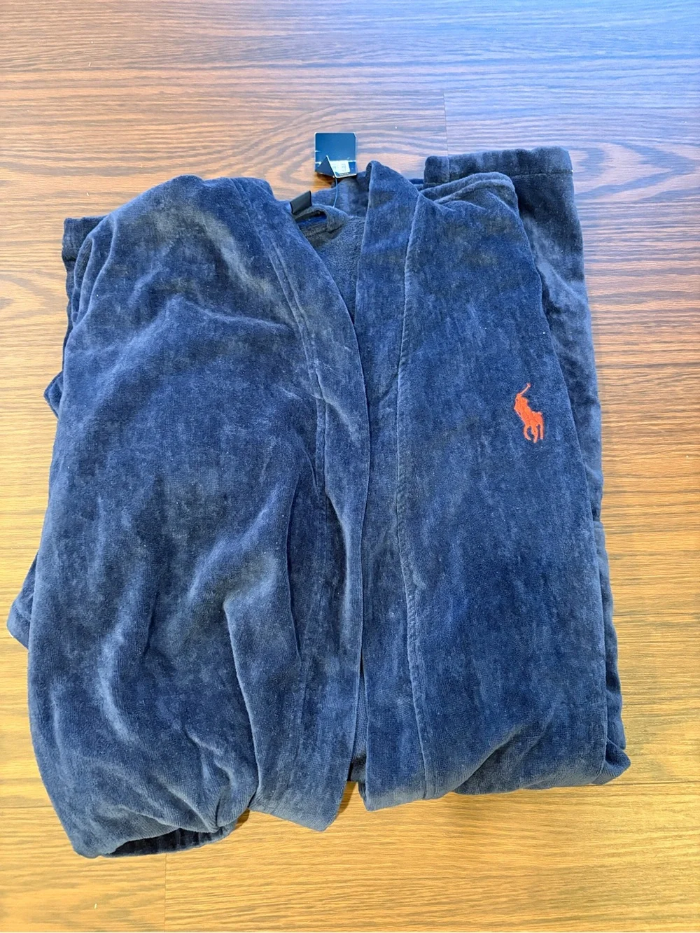 Men’s Polo by Ralph Lauren Navy Velour Bath Robe with Red Pony